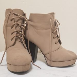 Tan, lace up ankle boots